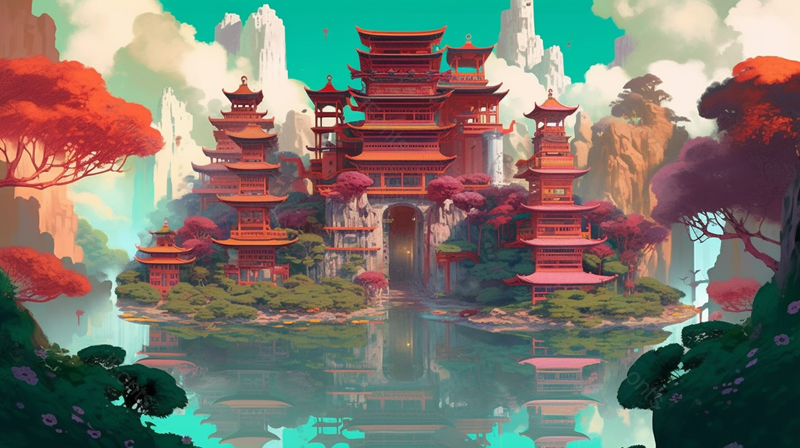 鲜艳红色建筑物风景插画,插画/手绘图,插画/手绘图库,插画/手绘图下载,插画/手绘